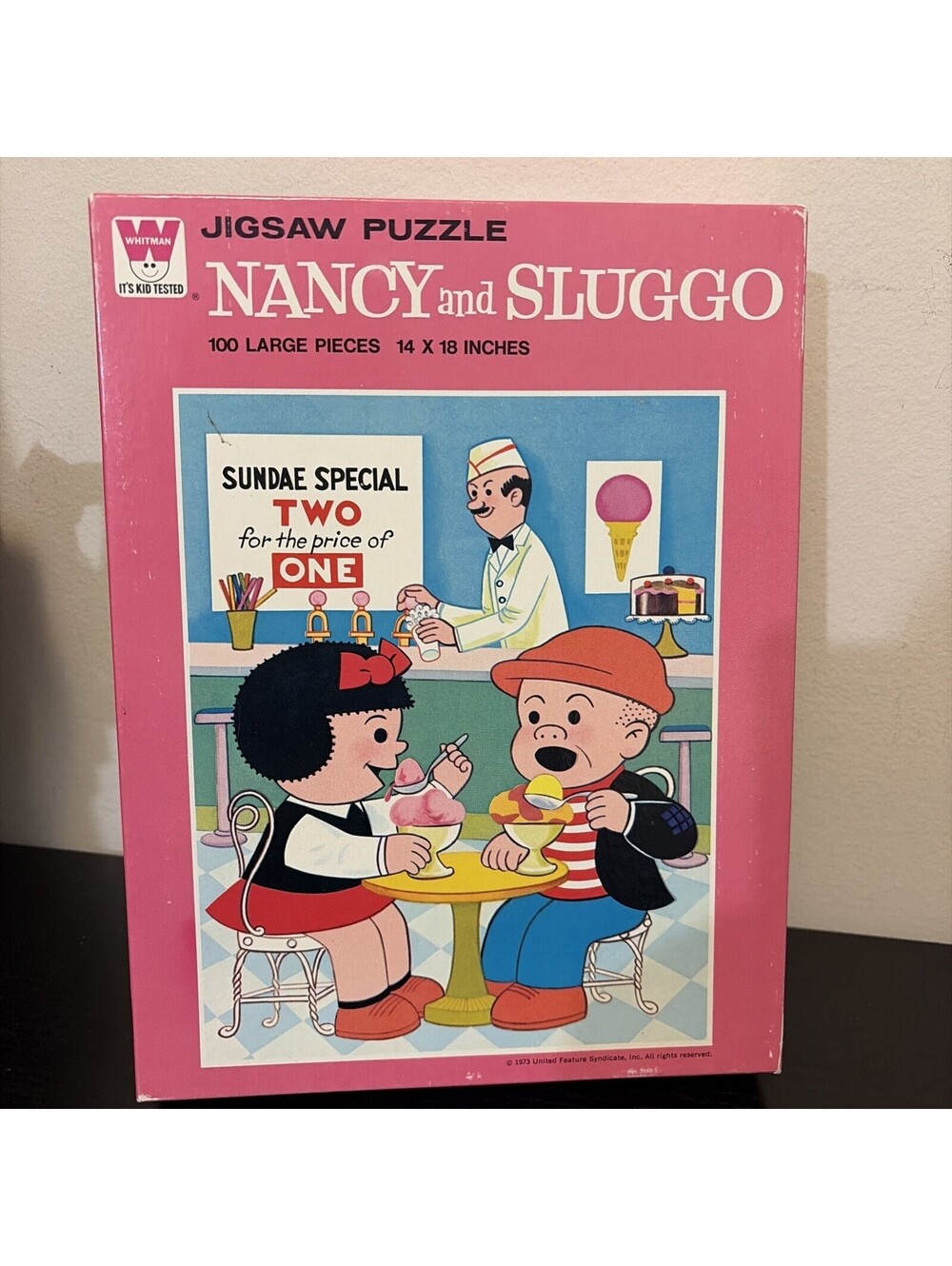 Vintage 1973 Puzzle Nancy and Sluggo Whitman Puzzle Complete Sundae For 2 14x18"